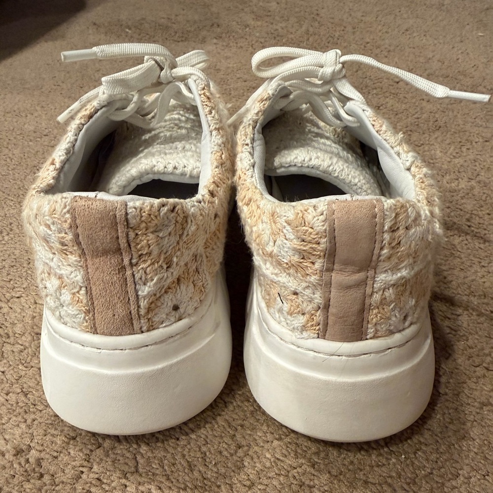 Free People Crochet Lace-Up Sneakers in Cream & Beige Size 37 (7) - Picture 2 of 5
